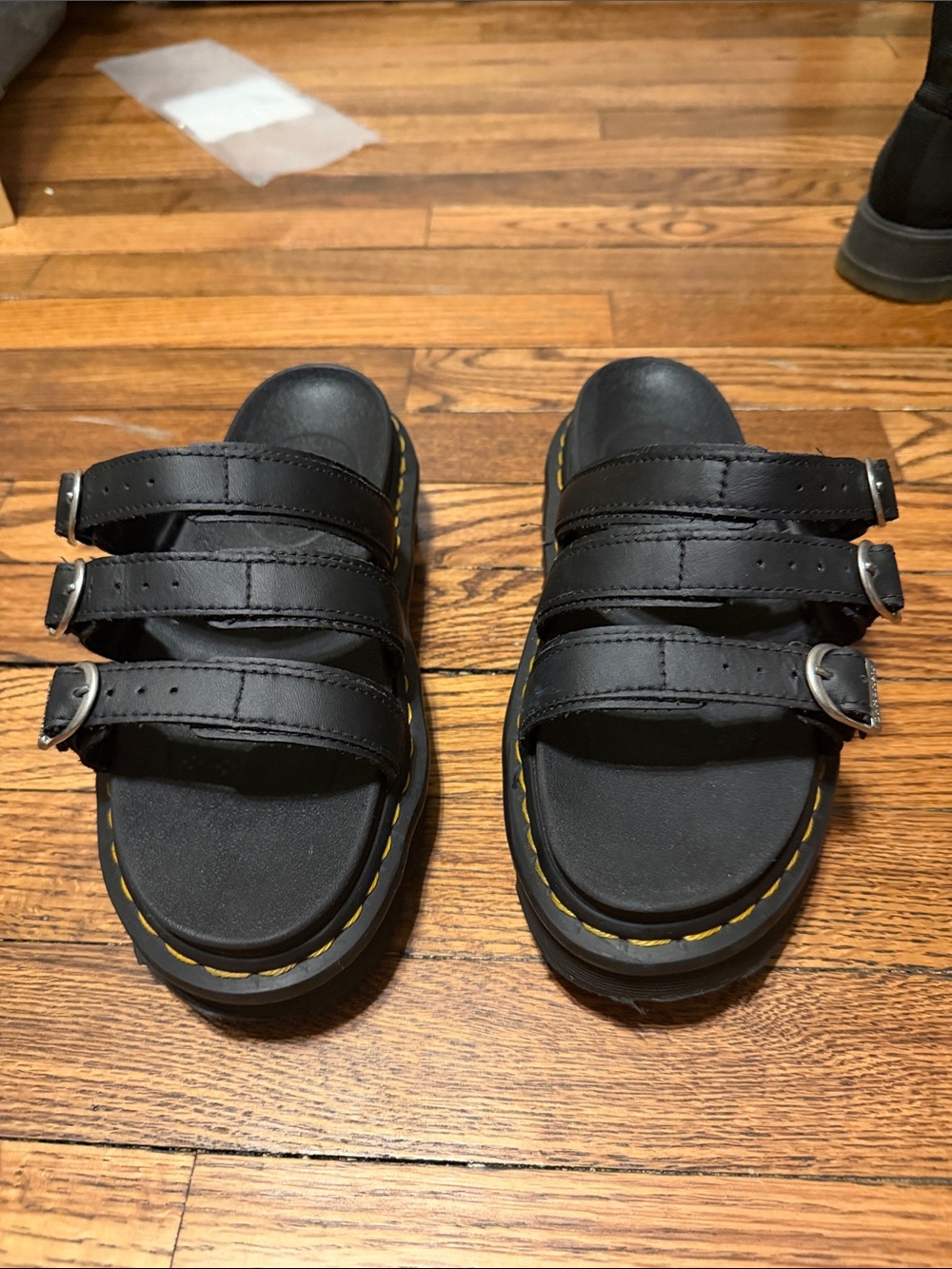 Dr. Martens Blaire Slide Black Leather Triple Strap Platform Sandals sz 8